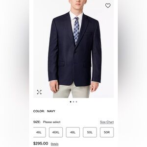 Men's Classic-Fit Ultraflex Stretch Ralph Lauren Navy Blazer Size 50R